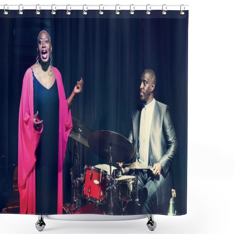 Personality  Drummer And Singer Performing In An Event Shower Curtains