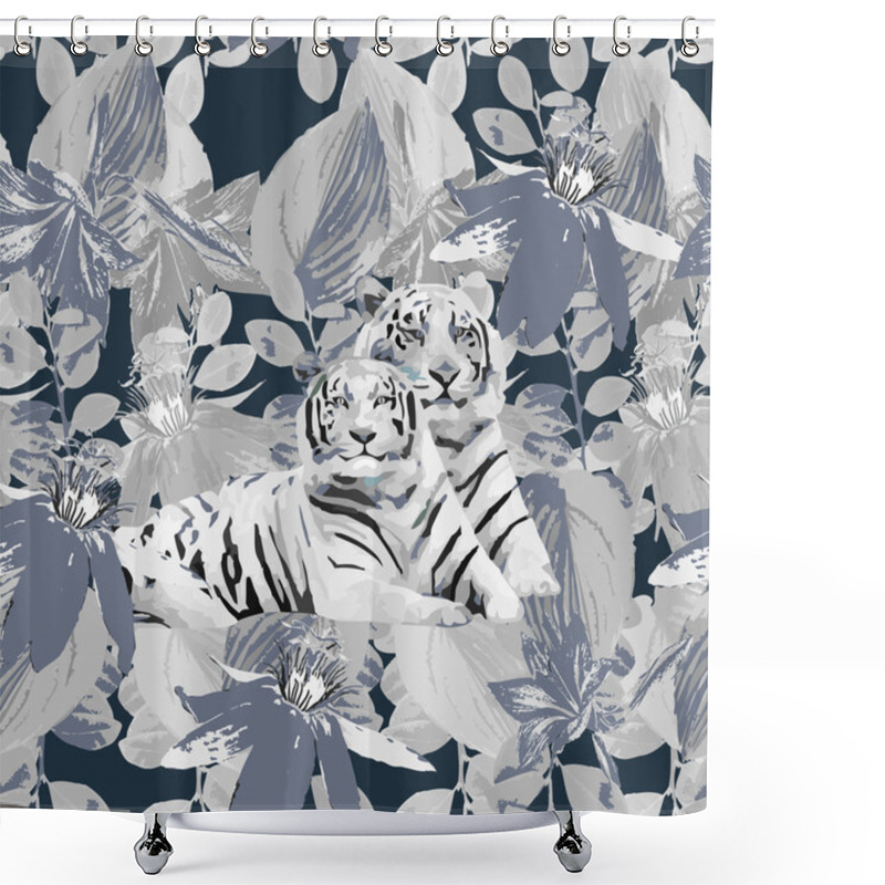 Personality  White Tigers And Flowers Shower Curtains