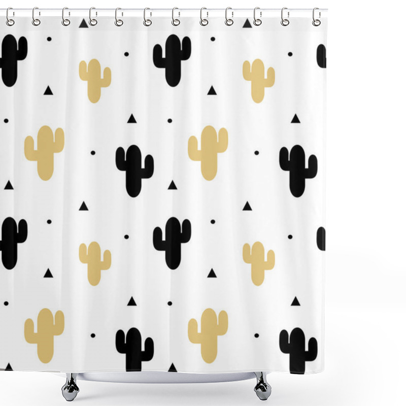 Personality  Cute Black And Gold Cactus Seamless Vector Pattern Background Illustration Shower Curtains