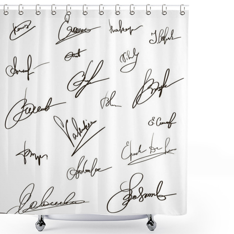 Personality  Signatures Set. Group Of Imaginary Autograph Shower Curtains