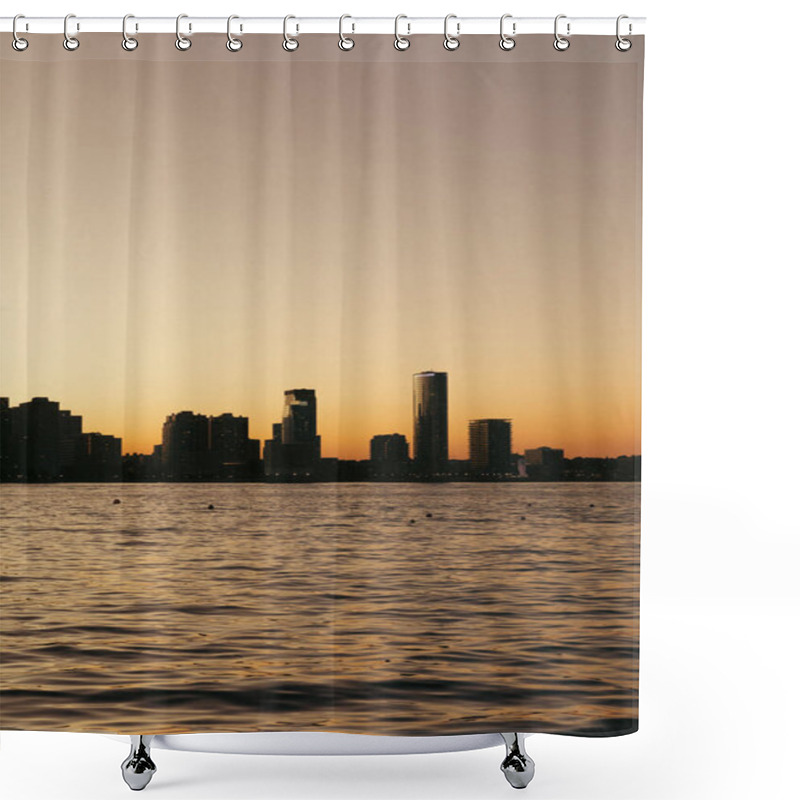 Personality  Hudson River And Buildings On Riverbank During Sunset In New York City Shower Curtains