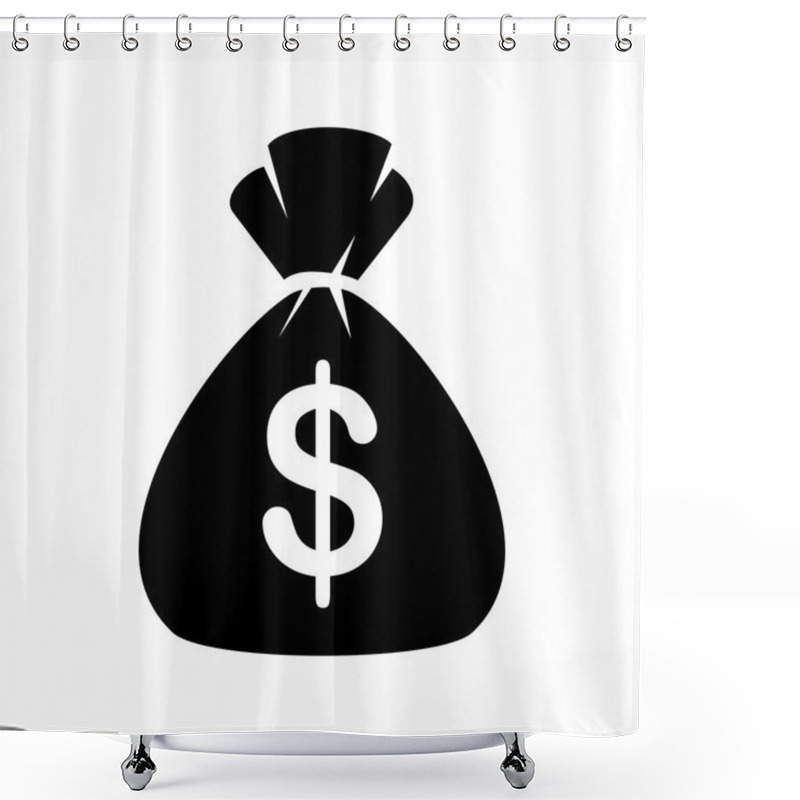 Personality  Money Bag Icon On White Background. Vector Shower Curtains