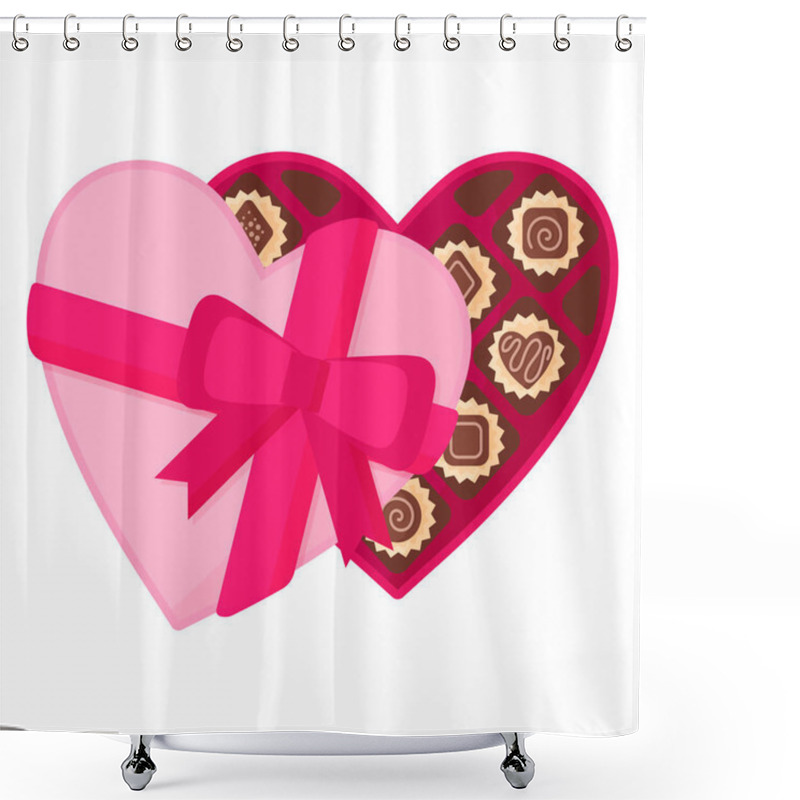 Personality  Open Heart Pink Box Of Chocolate Dessert Or Candy With Icing For Valentine's Day. Shower Curtains