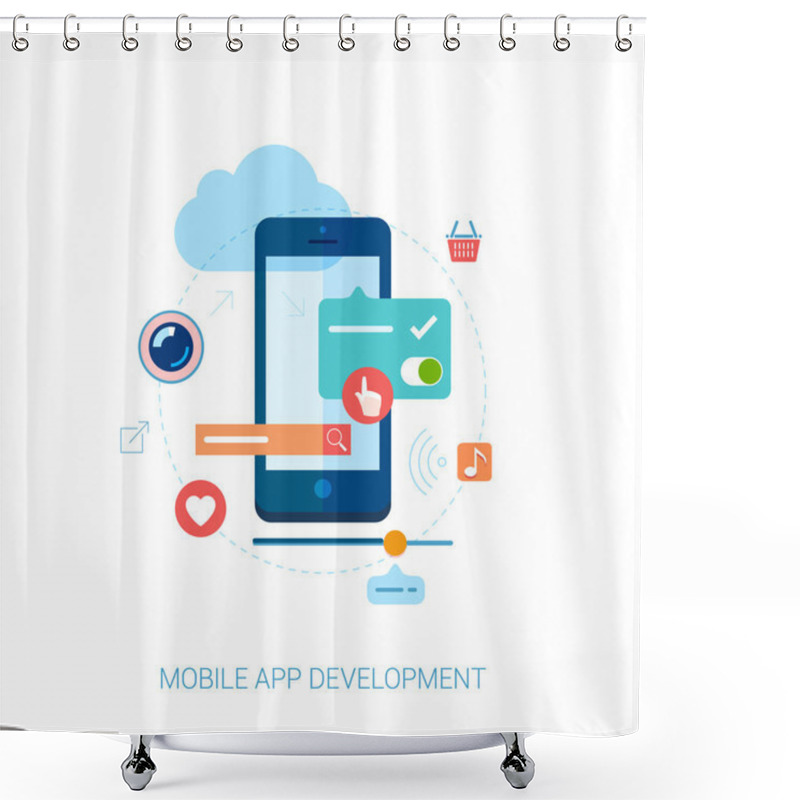 Personality  Set Of Modern Flat Design Icons For Mobile Application Development Or Smartphone App Programming. Interface Elements For Mobile Apps Concepts. Shower Curtains