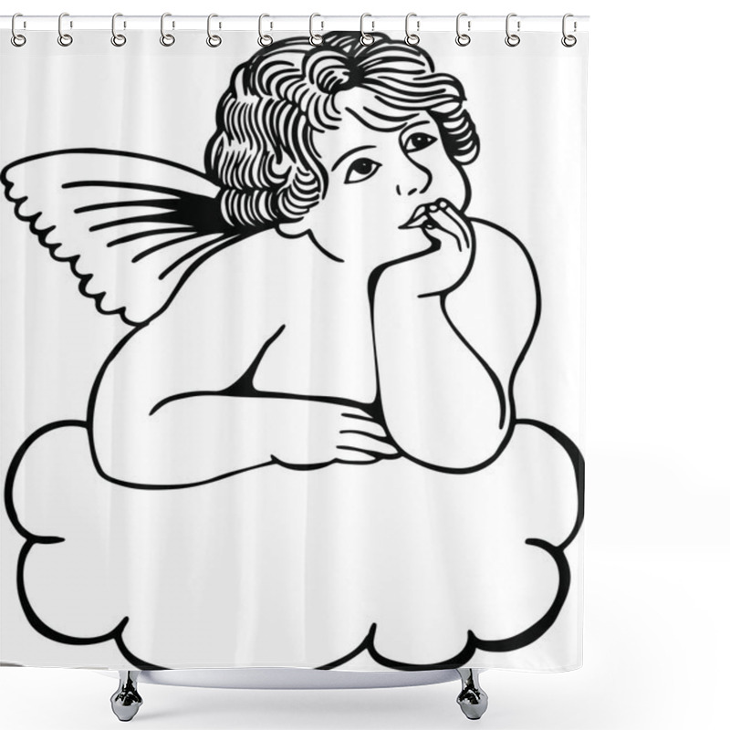 Personality  Cute Cherub Resting On A Cloud Deep In Thought. Shower Curtains