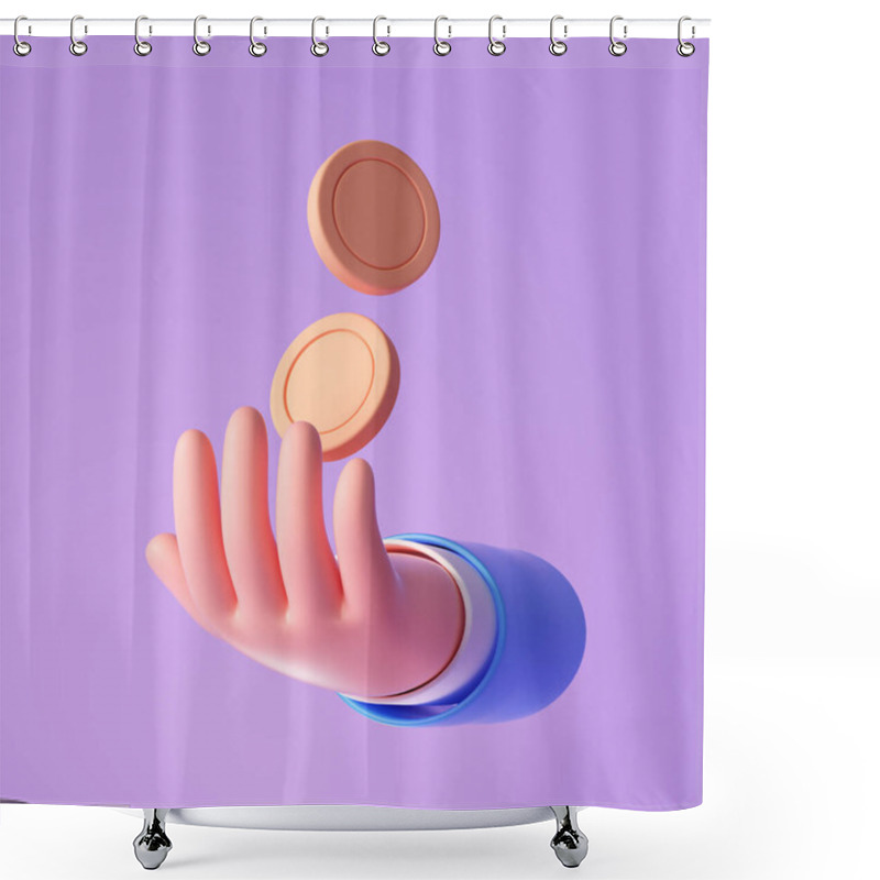 Personality  3D Hand With Falling Coins, Money-saving, Online Payment, And Payment Concept. 3d Render Illustration Shower Curtains