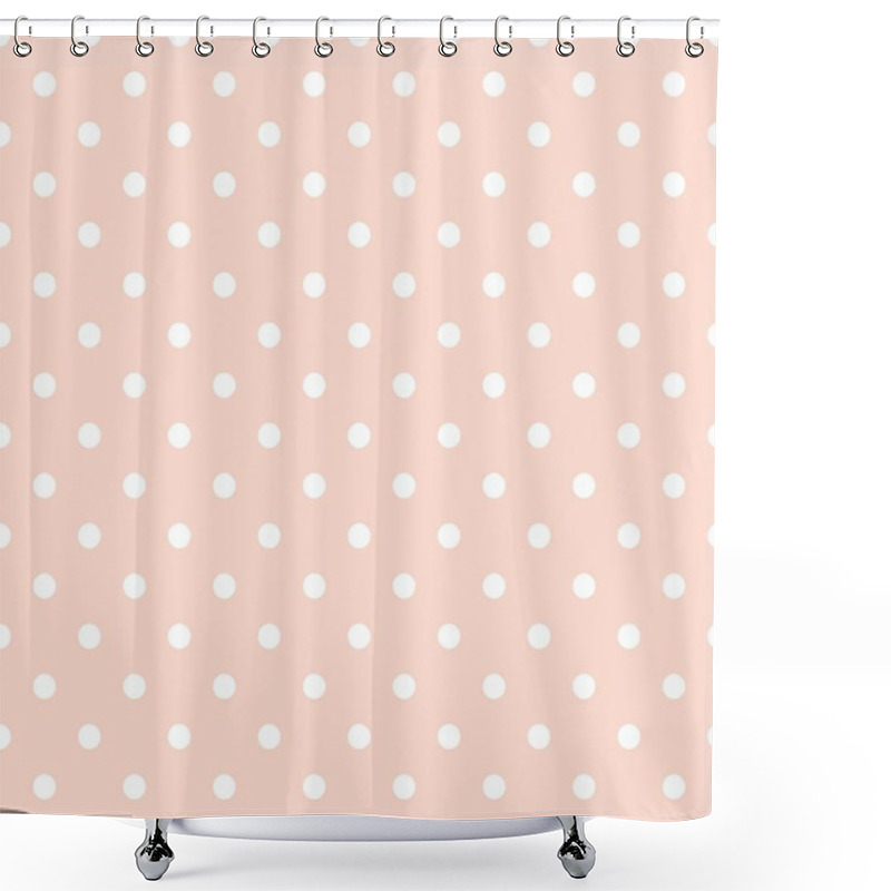 Personality  Tile Vector Pattern With White Polka Dots On Pastel Pink Background Shower Curtains