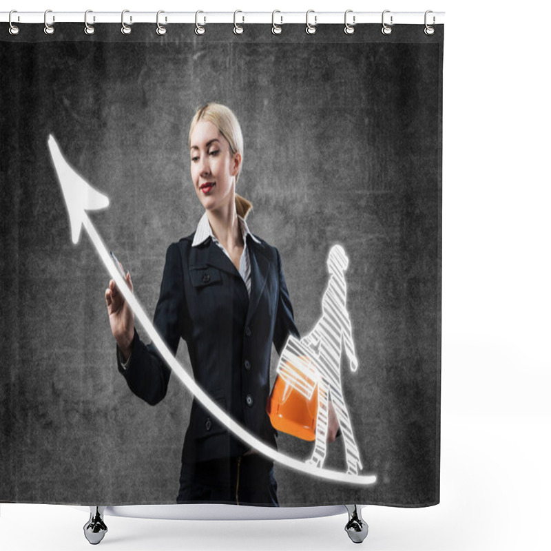 Personality  Business Lady Drawing Success Graph Shower Curtains