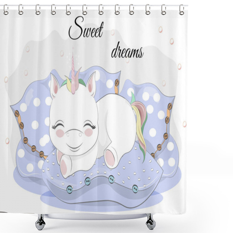 Personality  Unicorn With Rainbow Tail On Pillows Shower Curtains