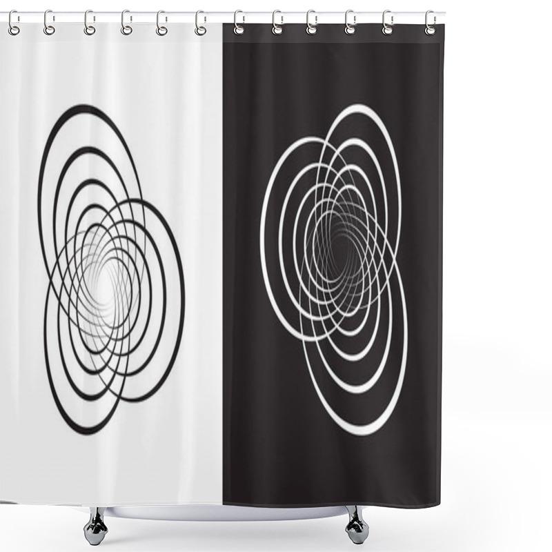 Personality  Abstract Geometric Spirograph Spiral Line Art Collection. Black And White Optical Illusion, Aesthetic Op Art Design Element. Flat Vector Art Shower Curtains