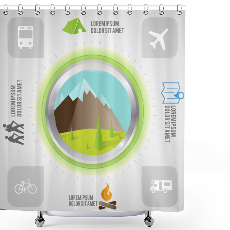 Personality  Set Of Labels And Background For Travel And Tourism Shower Curtains