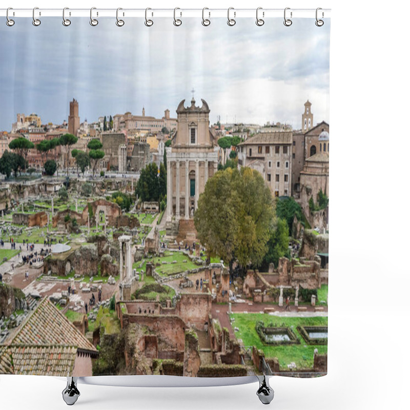 Personality  Historical Ruins Of Roman Forum Against Blue Sky With Clouds In Rome Shower Curtains