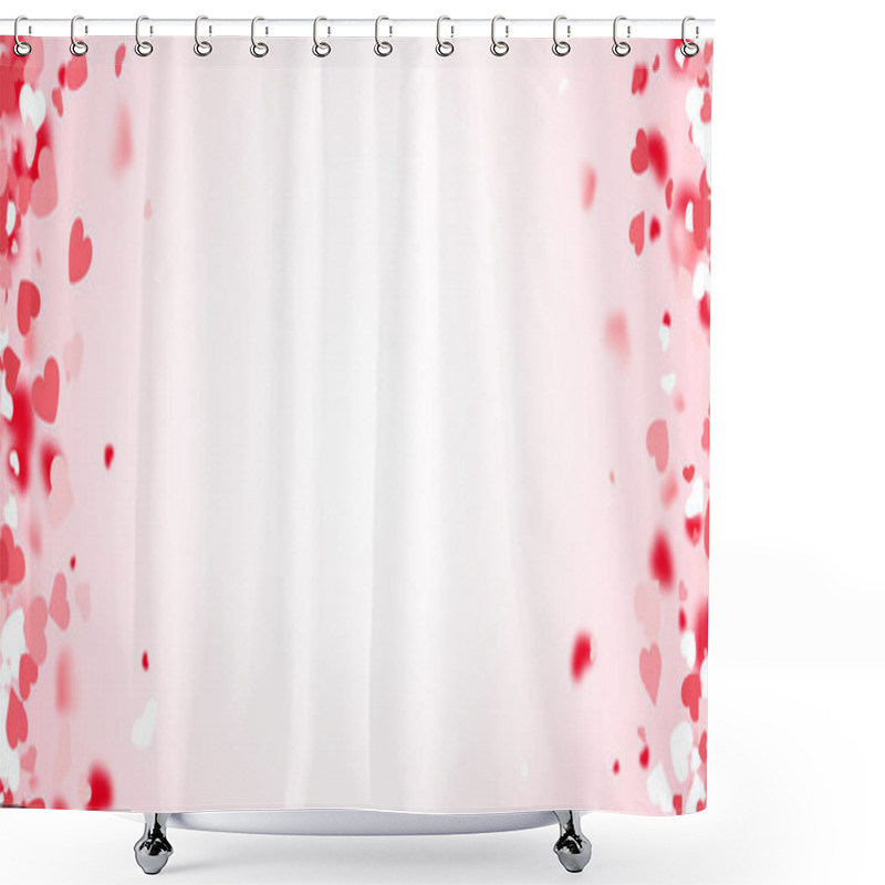 Personality  Valentines Day Card. Heart Confetti Falling Over Pink Background For Greeting Cards, Wedding Invitation.  Shower Curtains