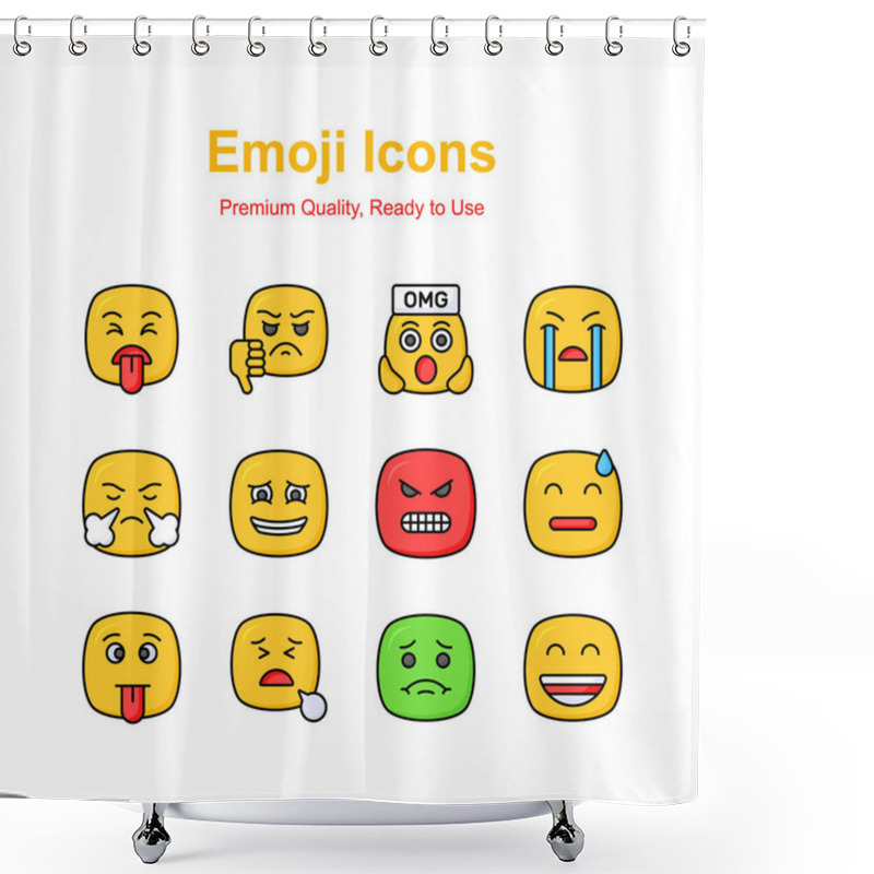 Personality  Set Of Emoji Icons, Cute Expressions Vector Design Shower Curtains