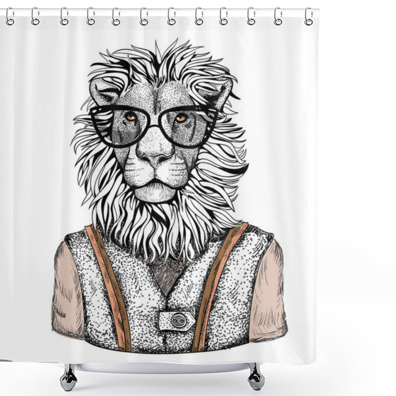 Personality  Cartoon Hand Drawn Animal Hipster In Fashion Suit Shower Curtains