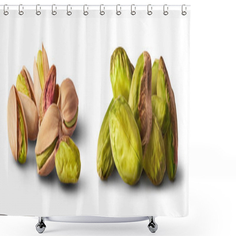 Personality  A Set With Fresh Raw Pistachios Isolated On White Background. High Resolution Shower Curtains