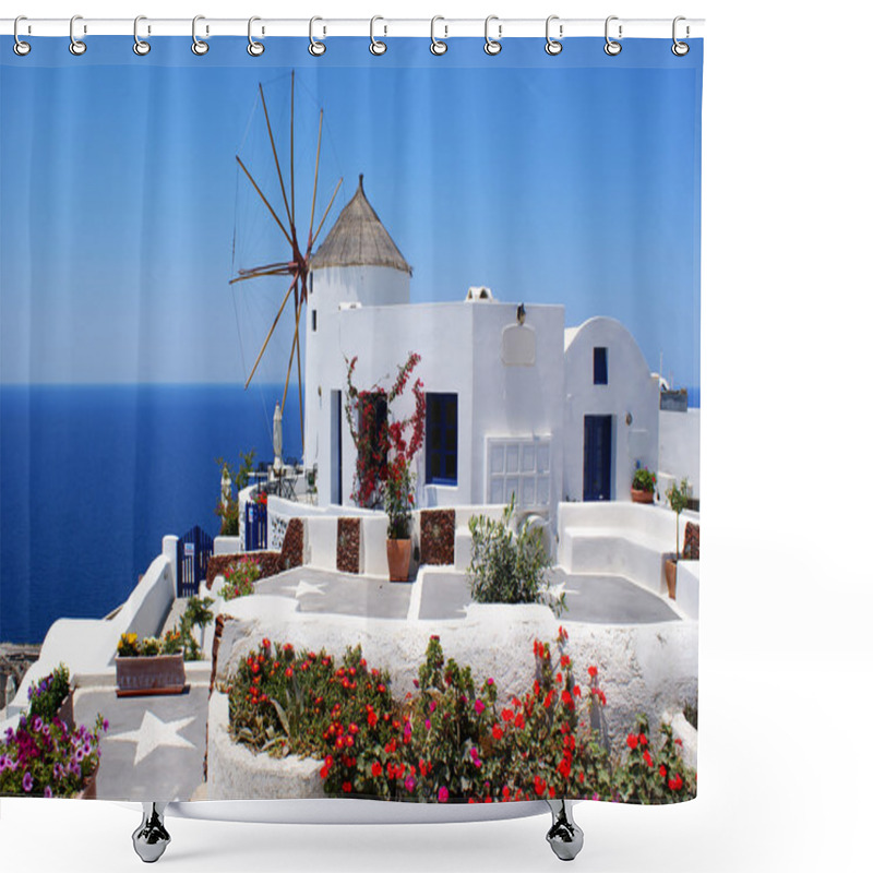 Personality  Windmill On Santorini Island, Greece Shower Curtains