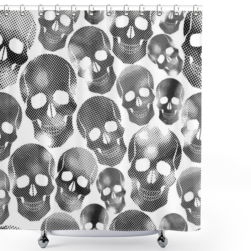 Personality  Skulls With Halftone Print Texture Seamless Background, Black An Shower Curtains