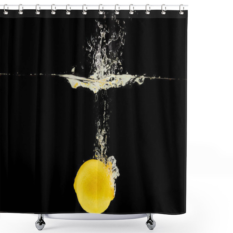 Personality  Yellow Ripe Lemon Falling Deep In Water With Splash Isolated On Black Shower Curtains