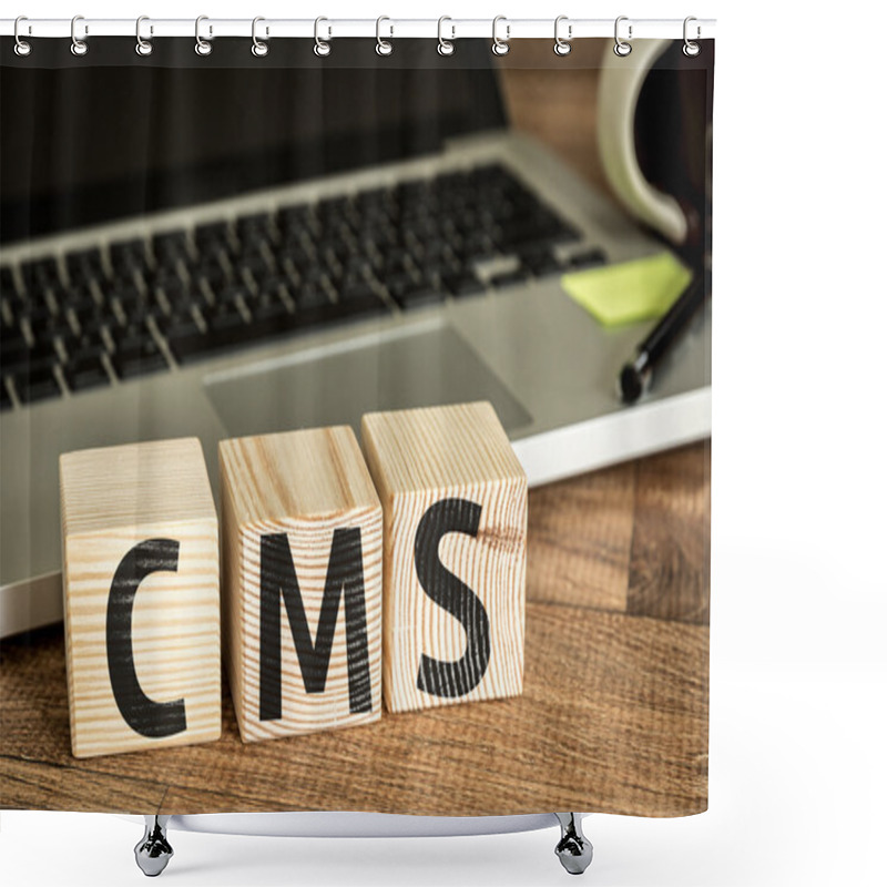 Personality  Cms Written On A Wooden Cubes Shower Curtains