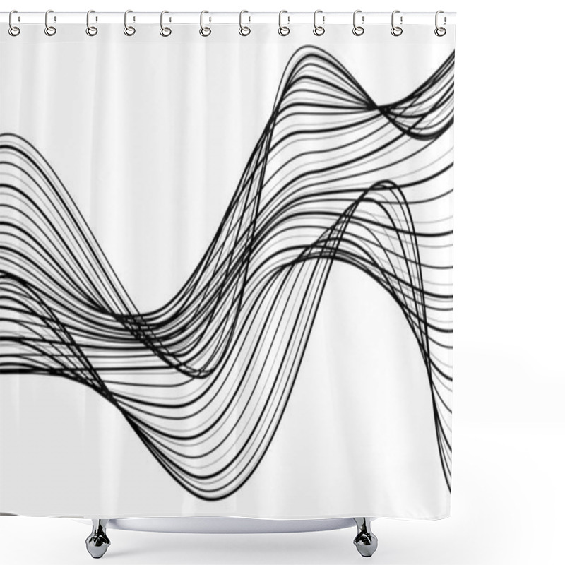 Personality  Abstract Black Lines Wave Curve Motion On White Background Vector Shower Curtains