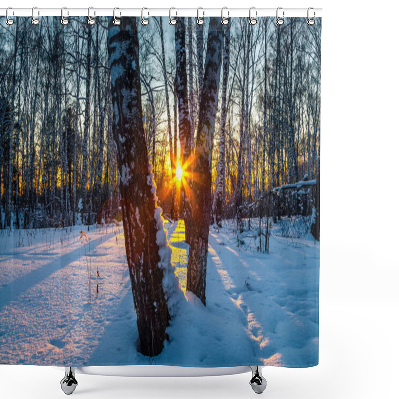 Personality  Sunset In Winter Forest Shower Curtains