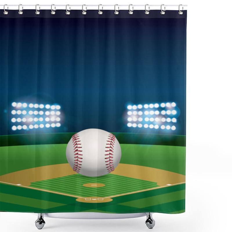 Personality  Baseball On Baseball Field Illustration Shower Curtains