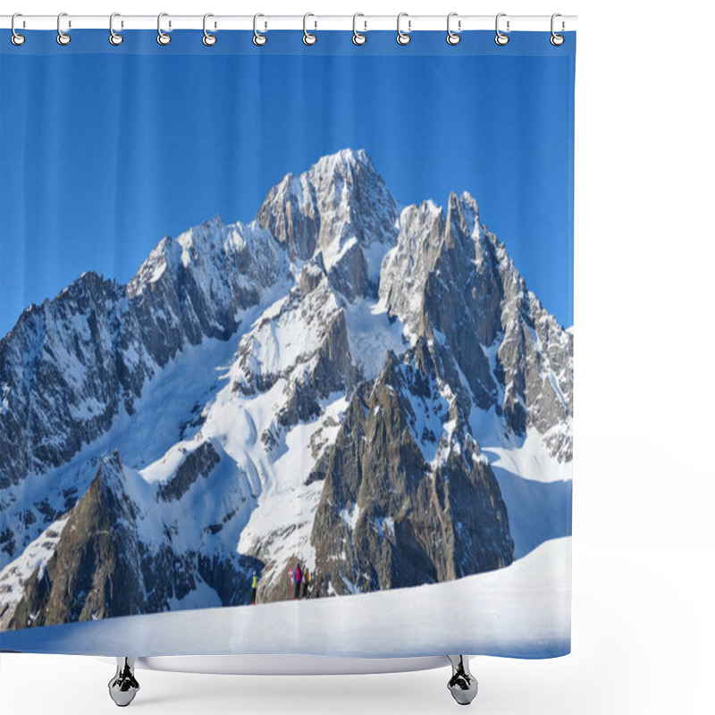 Personality  Mont Blanc Mountain View From Piste In Courmayeur Ski Resort. Italian Alps, Aosta Valley. Shower Curtains