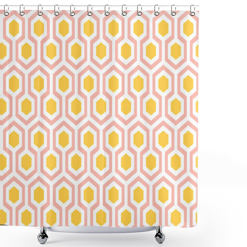 Personality  Yellow, Pink And White Hexagons Seamless Pattern. Vector Geometric Ornament. Simple Illustration Packaging And Wrapping Shower Curtains