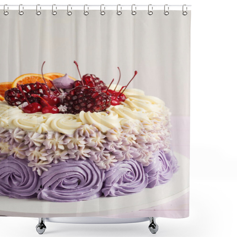 Personality  Elegant Purple Rosette Cake Decorated With Fruit Shower Curtains