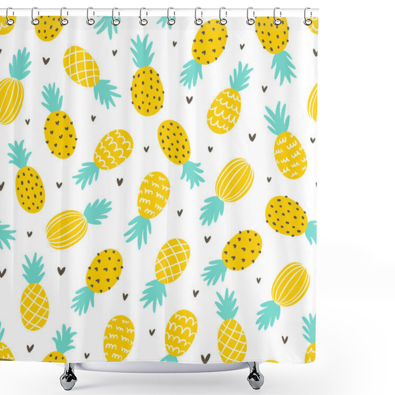 Personality  Pineapple And Hearts Seamless Pattern Shower Curtains