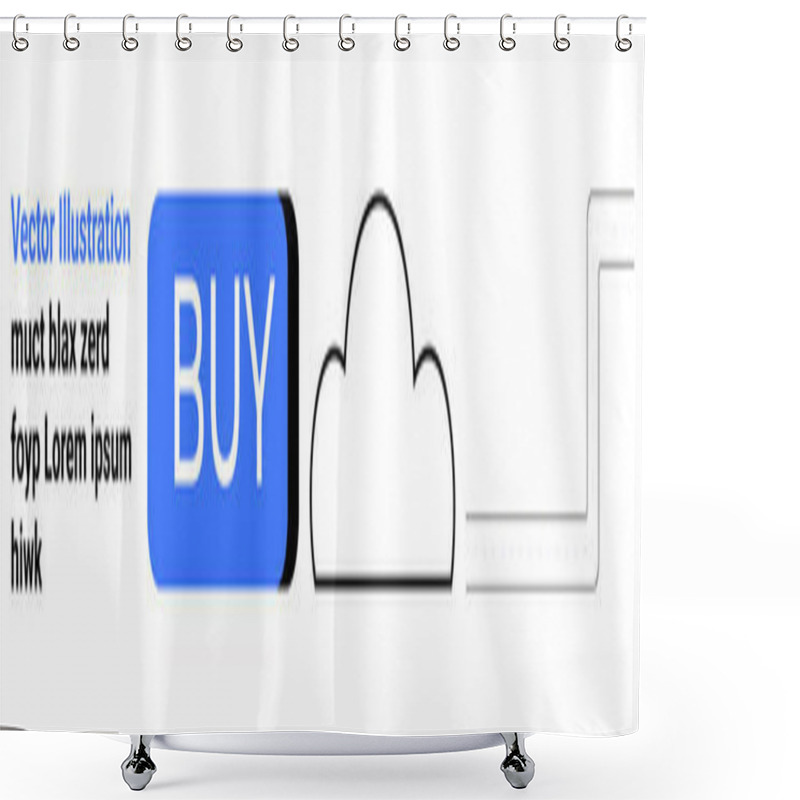 Personality  Blue Rectangular BUY Button Beside Black-outline Cloud And Step Diagram. Ideal For E-commerce, Digital Transactions, Online Shopping, Tech Interfaces, Web Design, User Experience, Modern Landing Page Shower Curtains