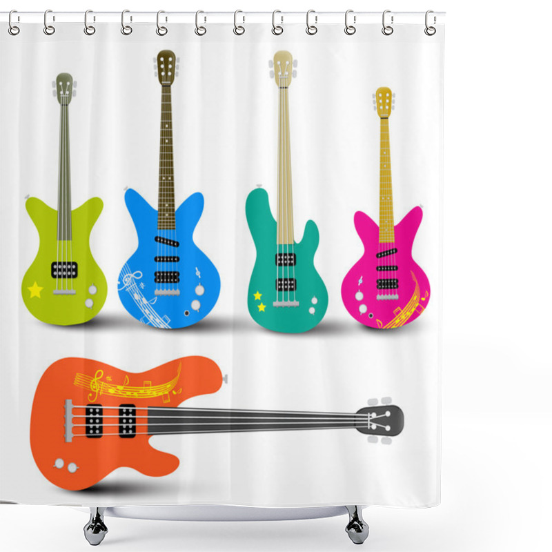 Personality  Guitars And Bass Guitars Set. Abstract Musical Instruments Illustration. Shower Curtains