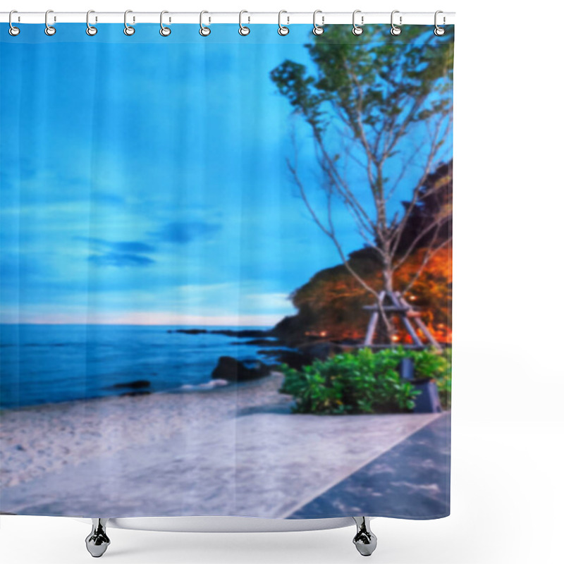 Personality  Blurred Photo Of The Beach And Blue Sky At Nightfall Shower Curtains