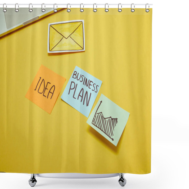 Personality  Paper Stickers With Words, Idea And Business Plan On Yellow Surface Shower Curtains