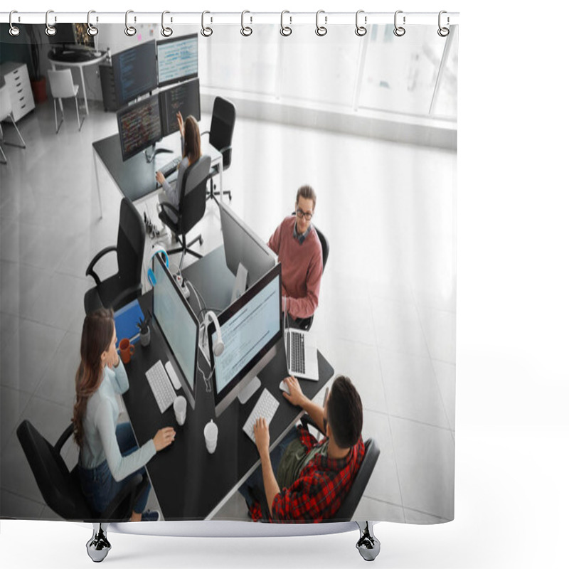 Personality  Team Of Programmers Working In Office Shower Curtains