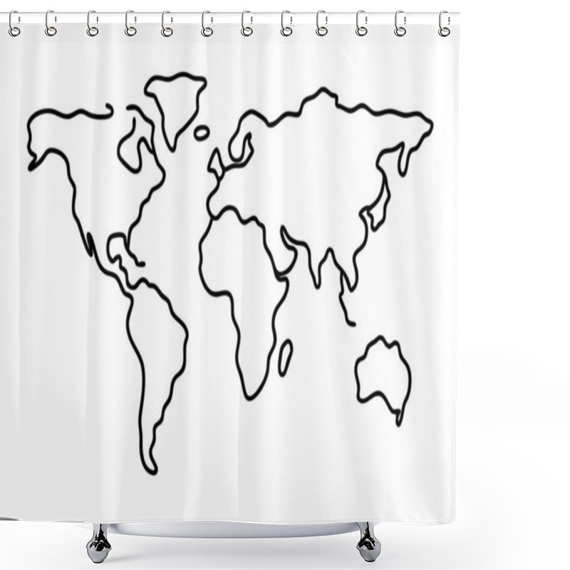 Personality  Stylized World Map In Monochrome With Clean And Minimalist Aesthetic Shower Curtains