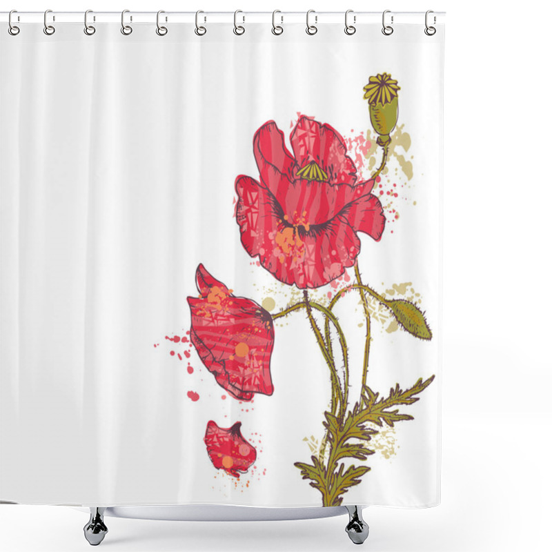 Personality  Hand Drawn Red Poppy Flowers Card Shower Curtains