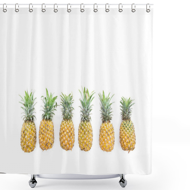 Personality  Tropical Food Composition Made Of Pineapple Fruits On White Background. Flat Lay, Top View. Shower Curtains