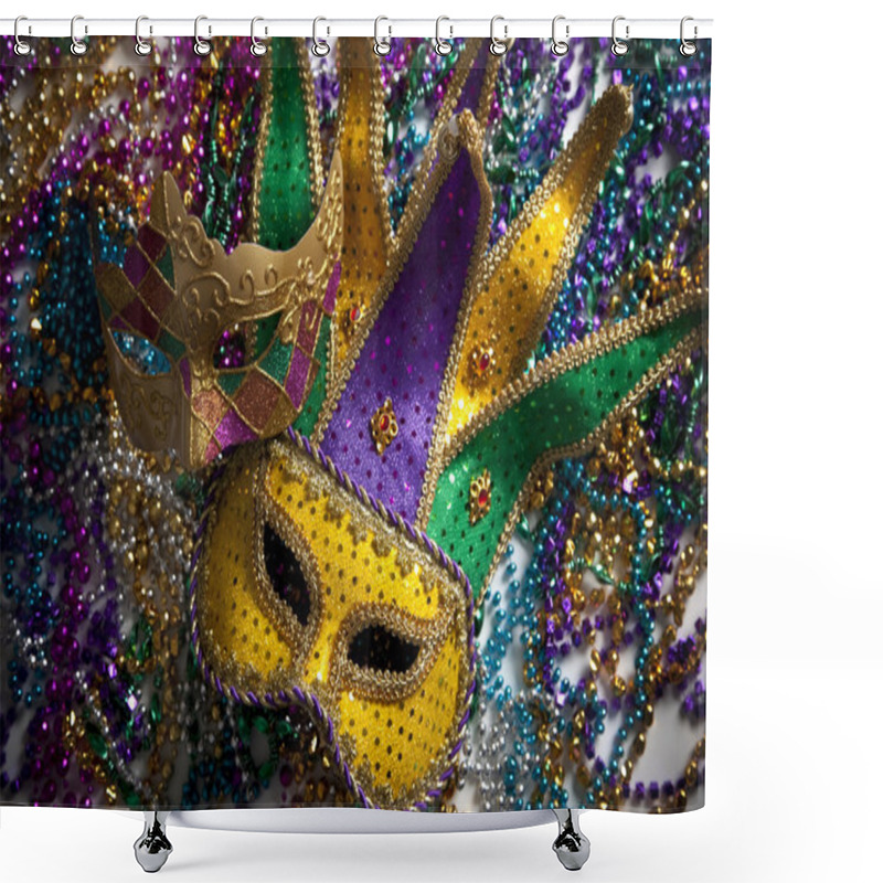 Personality  Mardi Gras Mask And Beads Shower Curtains