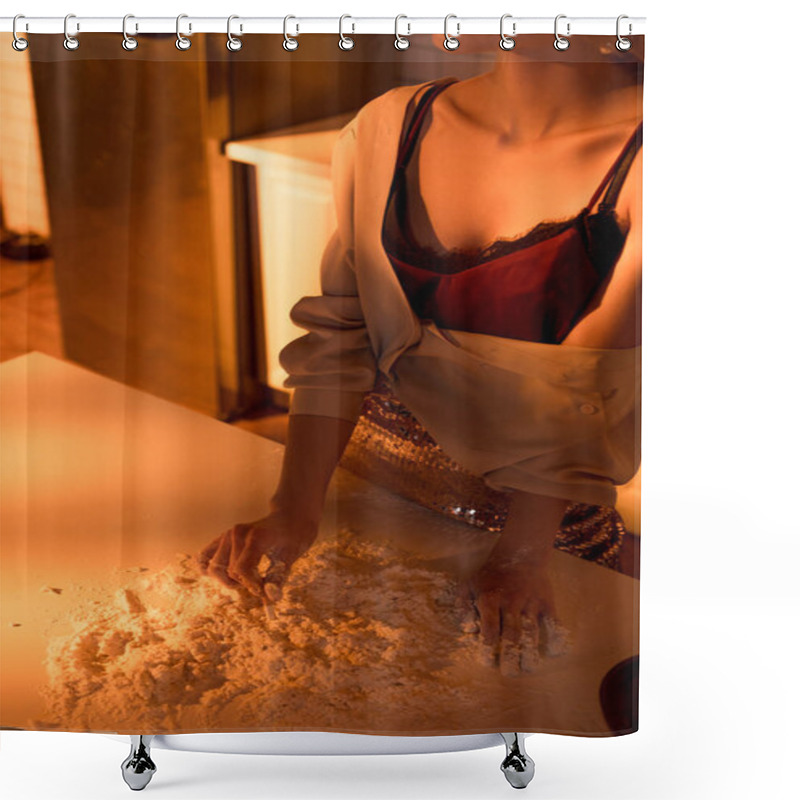 Personality  Cropped View Of Woman Putting Out Cigarette In Flour While Cooking In Kitchen With Orange Light Shower Curtains