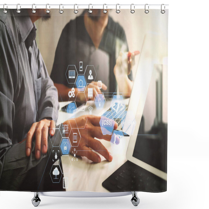 Personality  Coding Software Developer Work With Augmented Reality Dashboard Computer Icons Of Scrum Agile Development And Code Fork And Versioning With Responsive Cybersecurity.Business Team Meeting. Shower Curtains