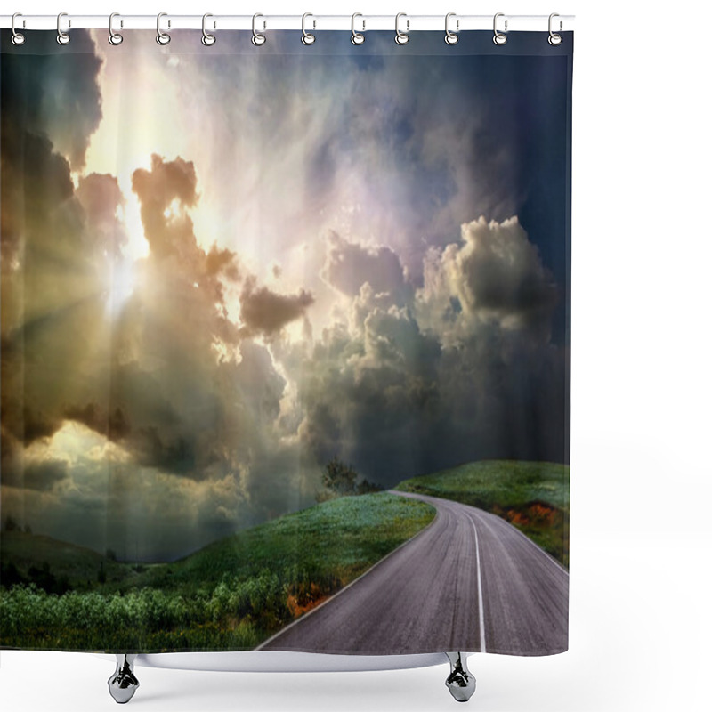 Personality  The Road Through The Meadow And The Stormy Skies Shower Curtains