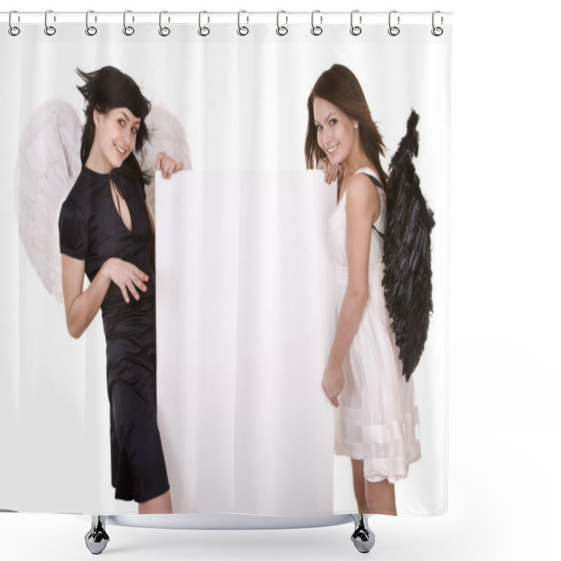 Personality  Group Of Angel With Banner. Shower Curtains