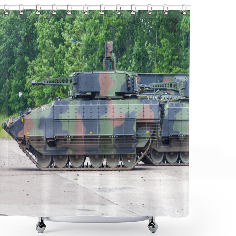 Personality  German Infantry Fighting Vehicle Drives On A Street Shower Curtains