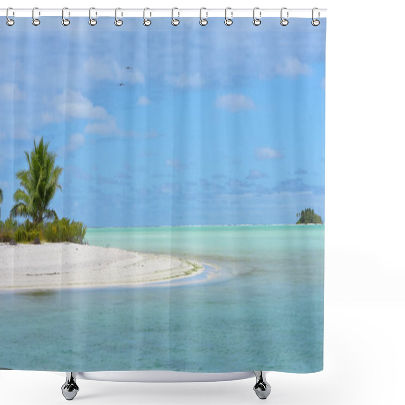 Personality  Paradise Island Beach Palms And Clear Turquoise Ocean Water In French Polynesia, With Coconut Tree  Shower Curtains