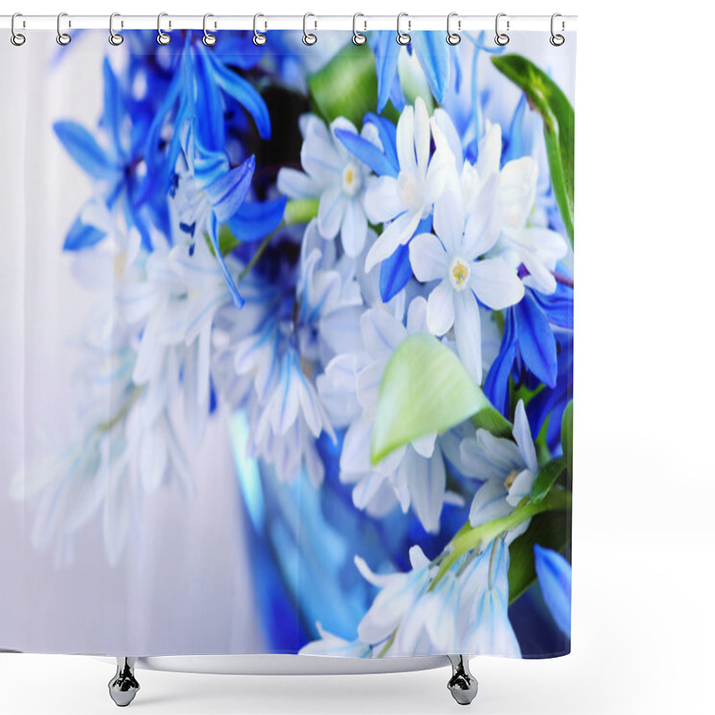 Personality  Blue Bouquet Of First Spring Flowers Closeup Shower Curtains