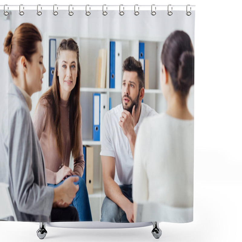 Personality  Group Of People Sitting And Talking During Therapy Meeting Shower Curtains