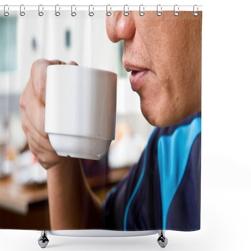 Personality  Man Taking A Break By Drinking Tea Shower Curtains