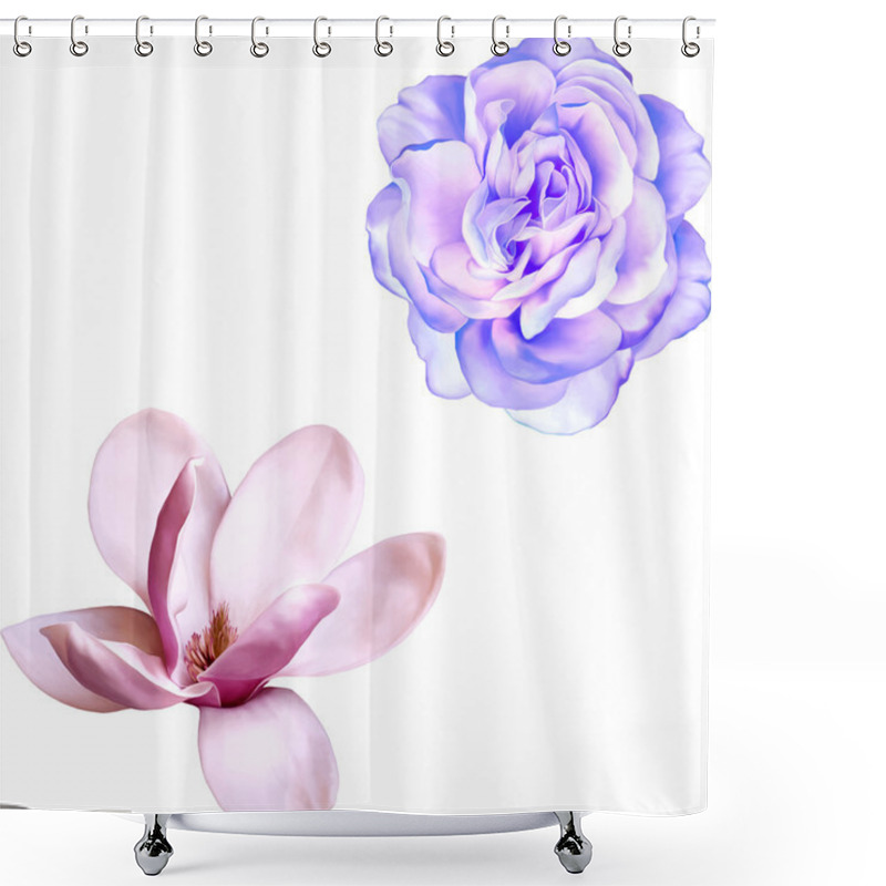 Personality  Magnolia And Blue Rose Shower Curtains